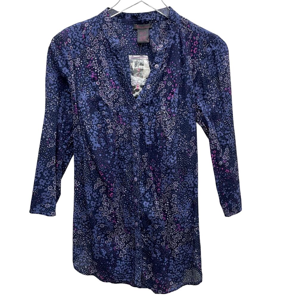 Fire Los Angeles Navy Floral Print Button Front Blouse Size Large